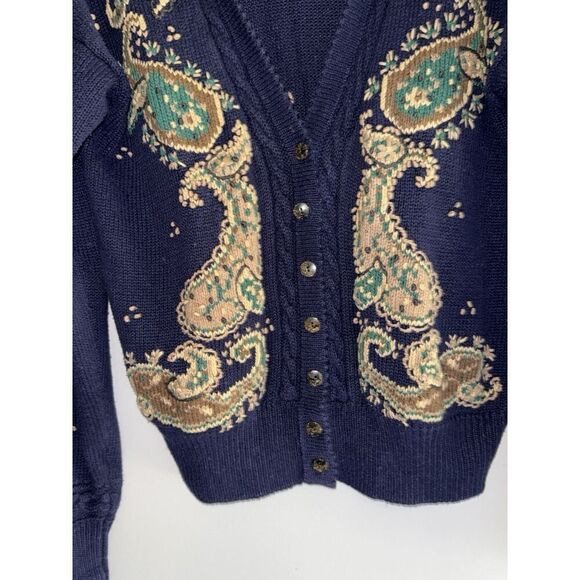 Vtg Herman Geist Embroidered Sweater Cardigan Cotton Linen Granny Cottage Medium - Picture 4 of 15